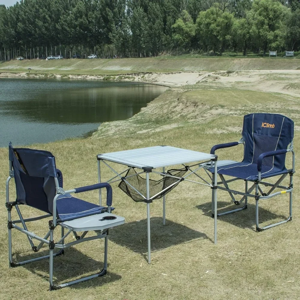 OEING-Heavy Duty Compact Folding Mesh Chair com mesa lateral e alça, Camping