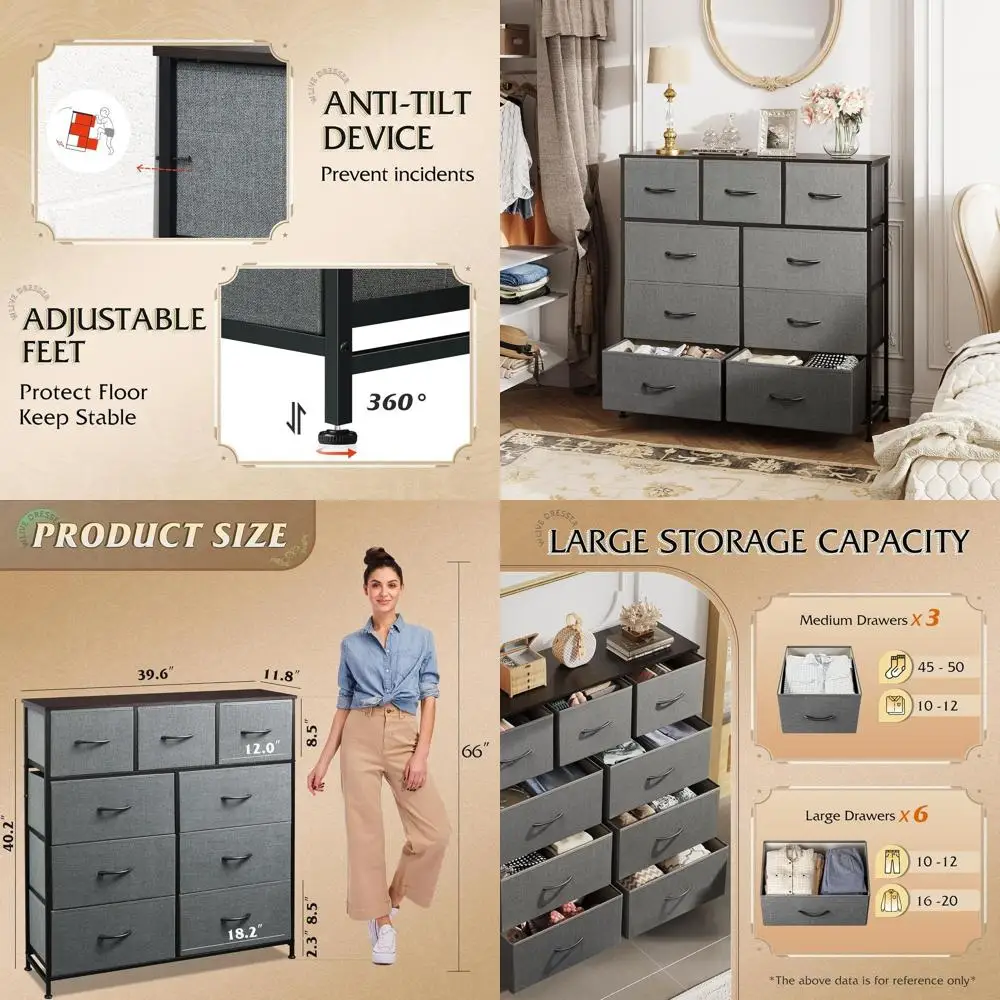 

Storage Tower with Fabric Bins, Steel Frame, Wooden Top, Easy Pull Handle, Grey