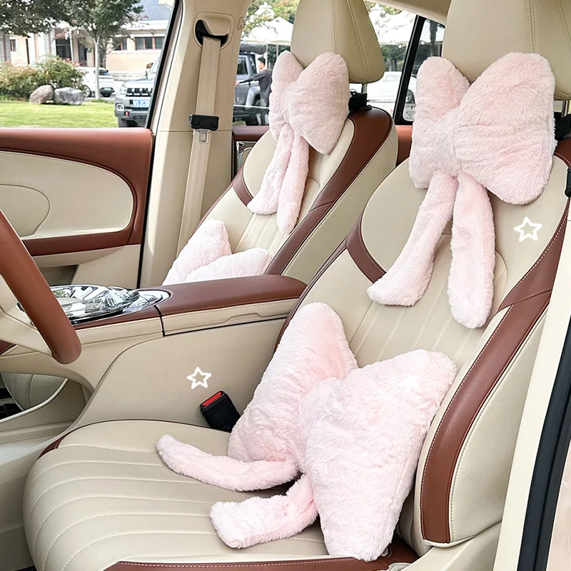 New Bowknot Car Headrest Pillow Lovely Auto Seat Head Support Neck Protector Cushion Plush Automobiles Lumbar Rest Car Kits