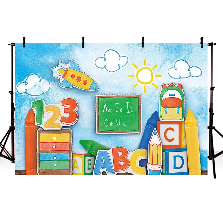 Mehofond Back to School Photography Backdrop Oil Painting Student Portrait Alphabet ABC School Balloon Background Photo Studio