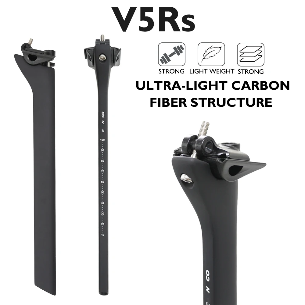 V5RS-15° Offset Road Full Carbon Fiber Seat Post Black Matte 350mm Bicycle Seatposts Lightweight Design Outdoor Cycling Parts