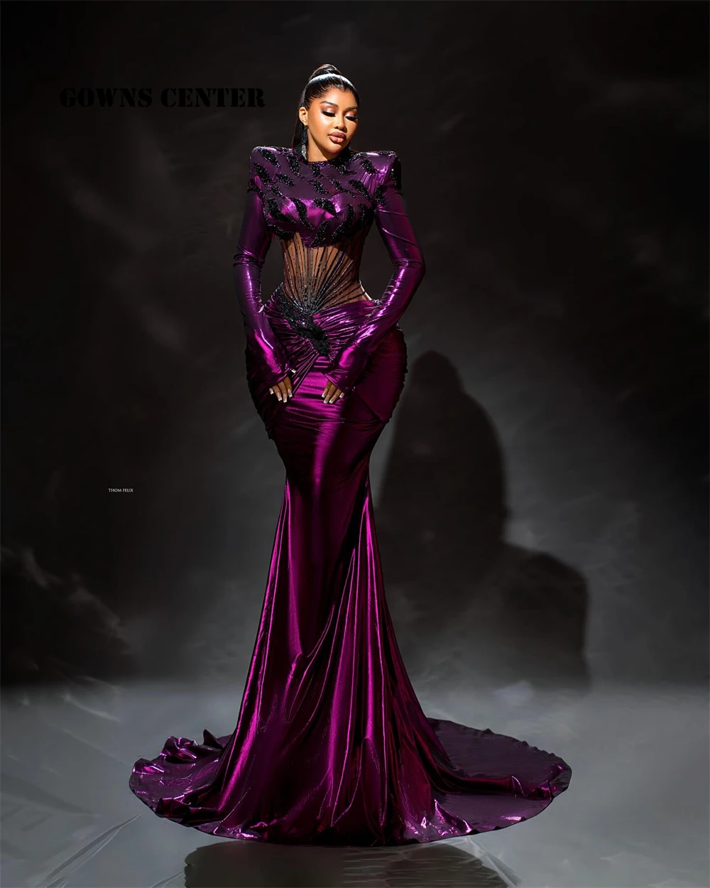 

Excellent Purple Long Sleeves Mermaid Aso Ebi Evening Dresses See Thru Corset African Elegant Party Dresses 2024 Customized