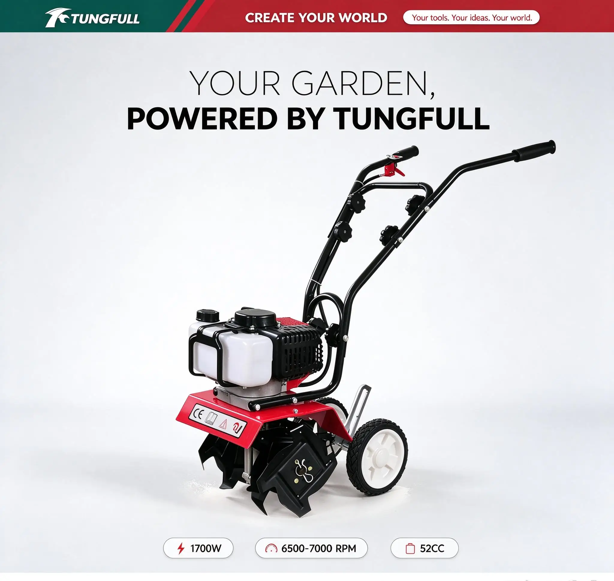 TUNGFULL Petrol Agricultural Rototiller Mini Micro Tiller 2 Stroke 4 Stroke Hand Push Soil Cultivator for Farm Land Preparing
