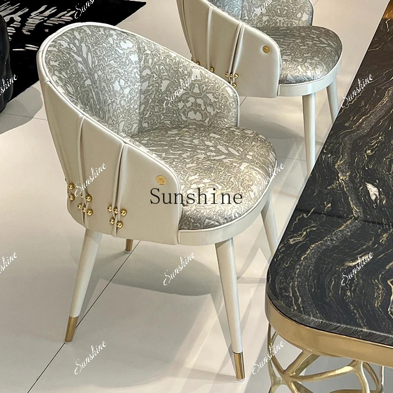 Light luxury high-end metal round buckle villa luxury stone large flat dining table dining chair  FT