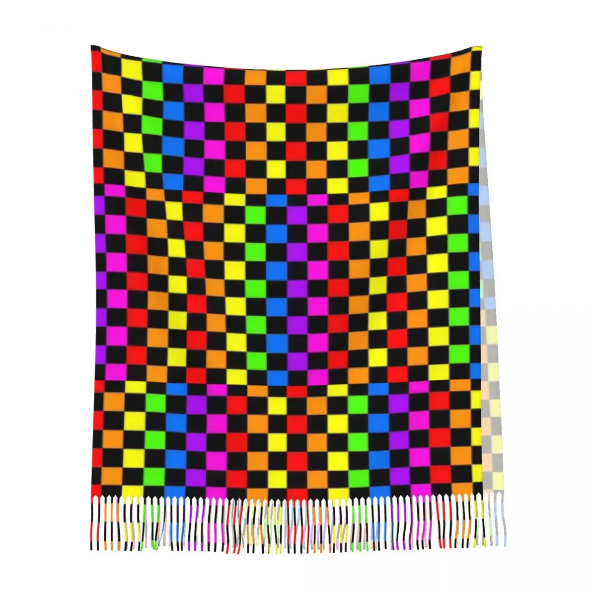 Радужный шарф в клетку с клетчатым узором, шарфы с кисточками, женские мягкие теплые шали и накидки, большая осенне-зимняя шаль