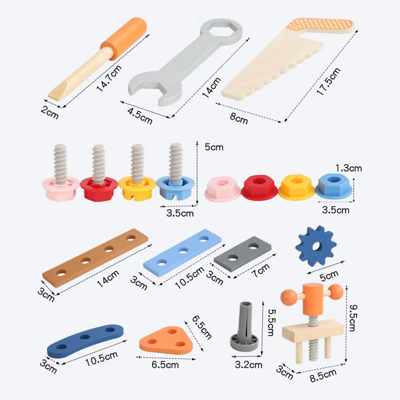 Wooden Construction Toy Tool Kits for Kid, Toddlers Take Aparts Toy Pretend Play Tool Box Wooden Kids Tool Set for Matching