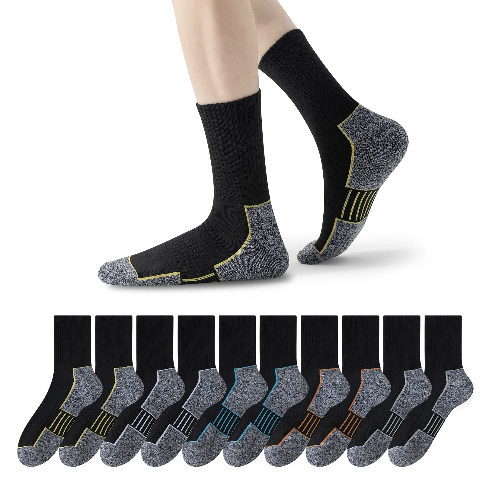10 pares de calcetines para botas de trabajo, calcetines acolchados que absorben la humedad para hombres, puntera sin costuras, plantilla reforzada para mayor durabilidad