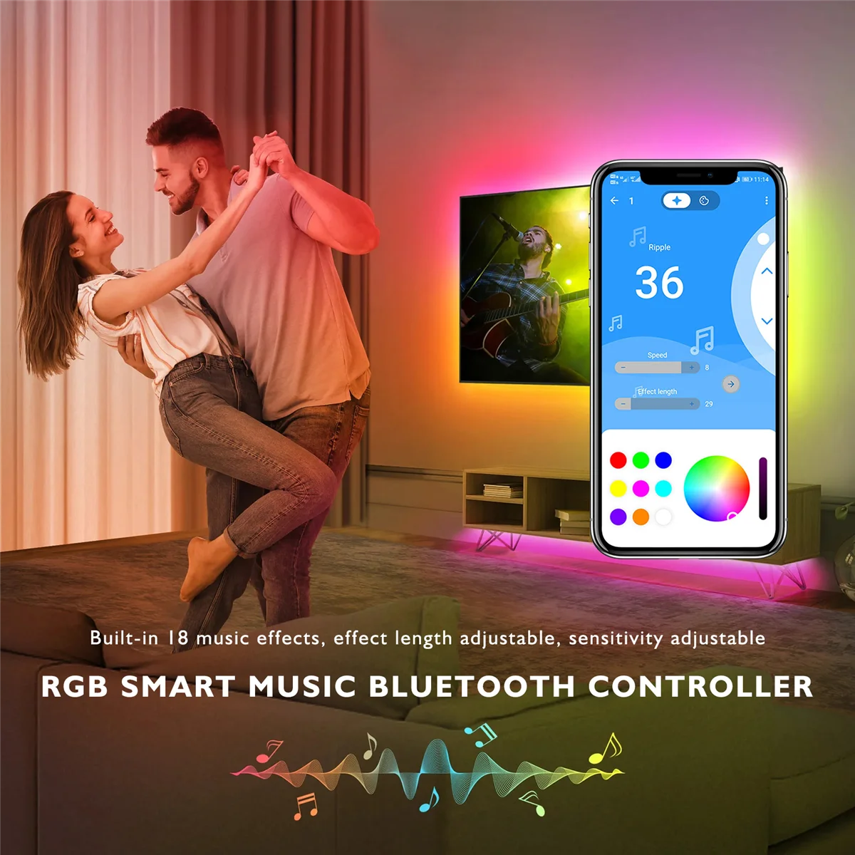 ABZV-RGB Pengendali Pintar Bluetooth Musik Pintar SP611E untuk WS2812B SK6812 WS2811 Strip Pita RGB LED Beralamat