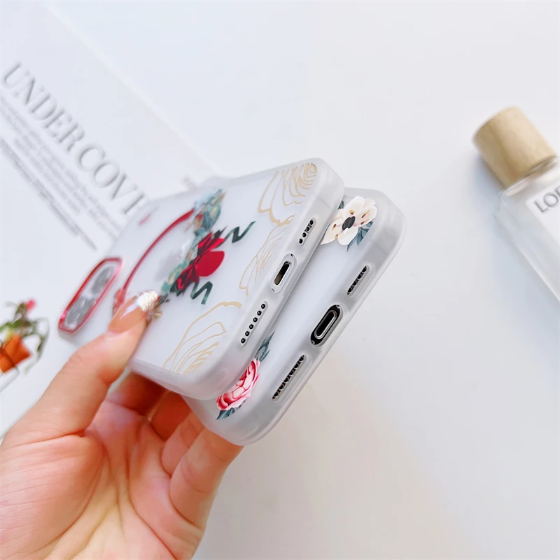 Original Magsafe Animation Magnetic Wireless Charging With Flower Painting Shockproof Case for iPhone 13 12 Pro Max Clear Cover