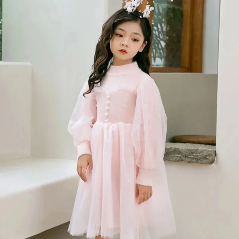 Nuevo 2025 Otoño Invierno suéter tejido de lana vestido de estilo británico vestidos para niñas para fiesta boda ropa de niña ★ ★ ★   jj.