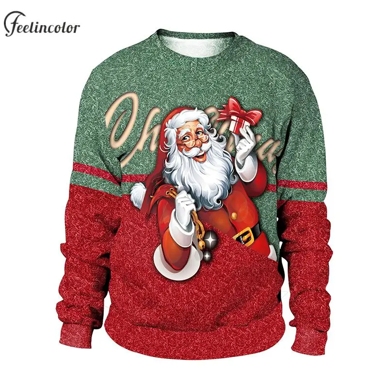 Christmas Sweatshirts for Men Tracksuit Autumn Couple Pullover O Neck Men's Winter Hoodie Santa Claus 3D Printing Male Clothing