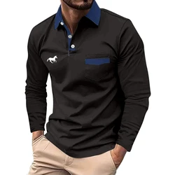 Men's Golf Shirt Golf Polo Work Casual Lapel Long Sleeve Basic Modern Button Pocket Spring & Fall Regular Fit Golf Shirt