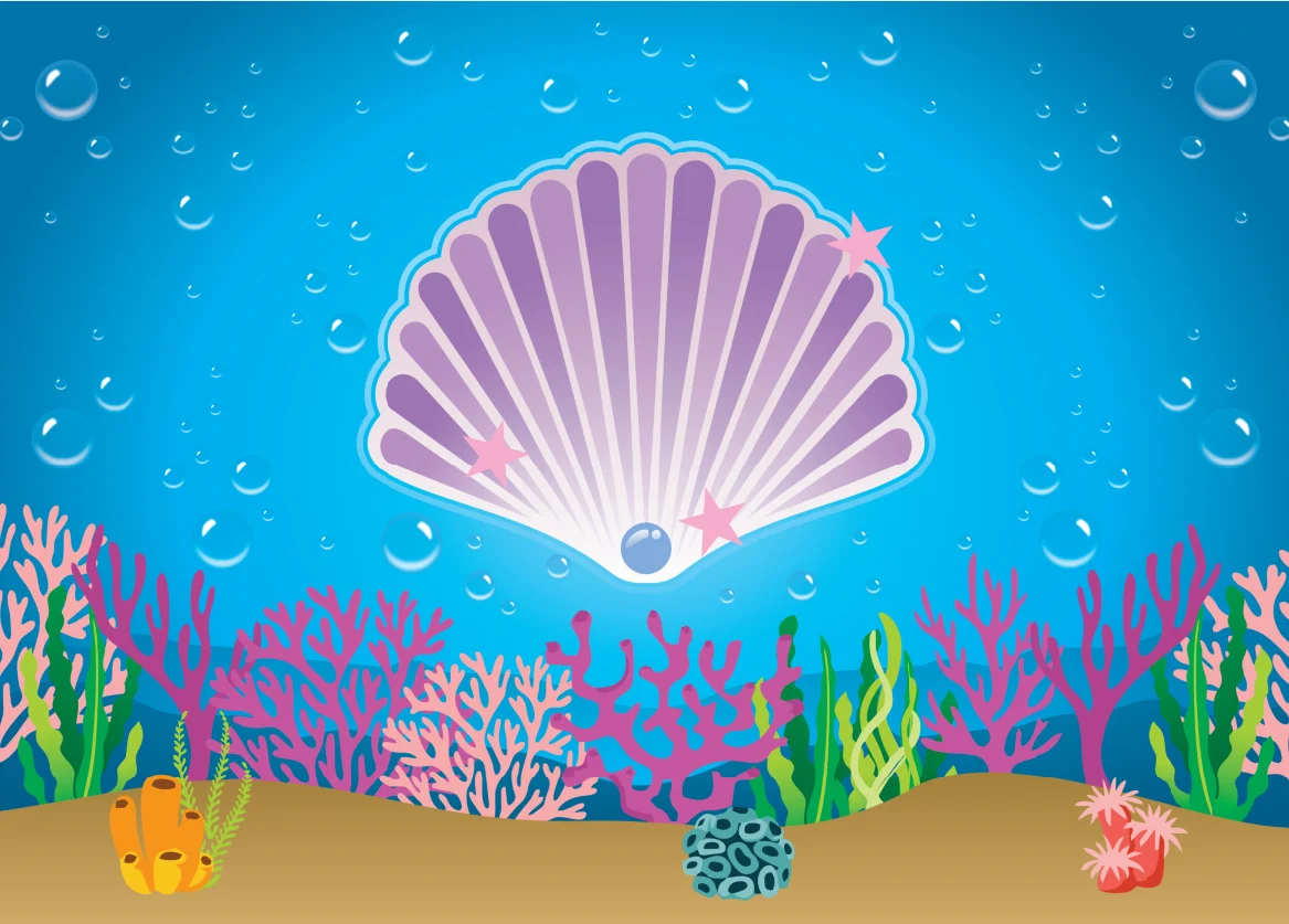 7x5FT Under Sea Corals Party Mermaid Shell Birthday Outdoor Weatherproof Custom Photo Backdrop Background Polyester Polycotton