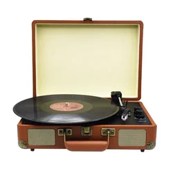 Portable Bluetooth Vinyl Record Player Electronic Vintage Turntable Vintage Leather Cover Record Player