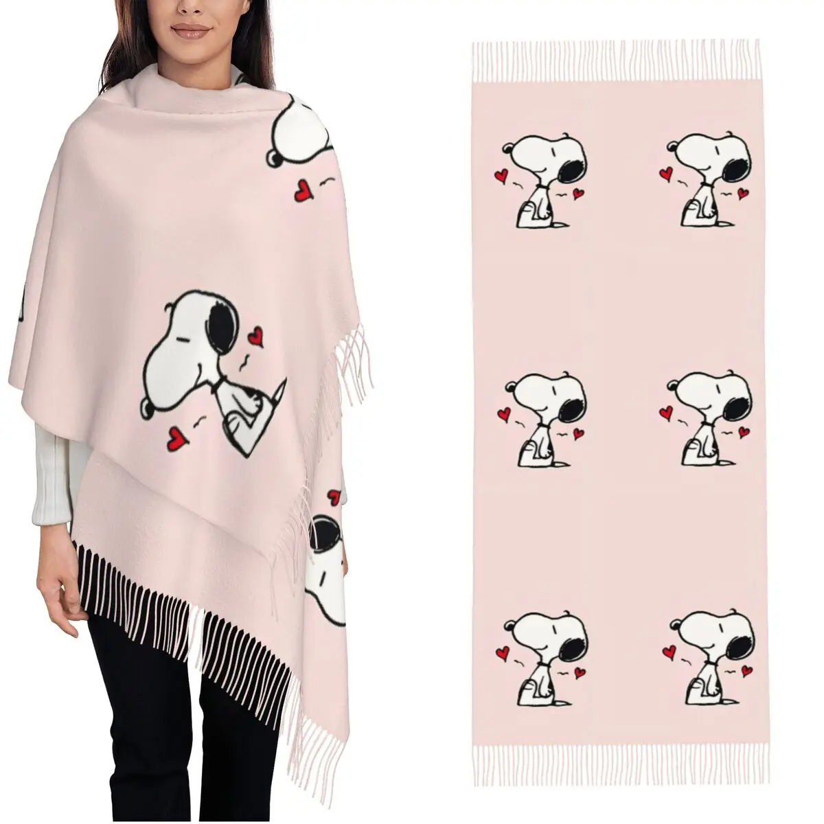 Peanuts Snoopy Love Shawl Wraps Women Winter Warm Long Soft Scarf Pashmina Tassel Scarves