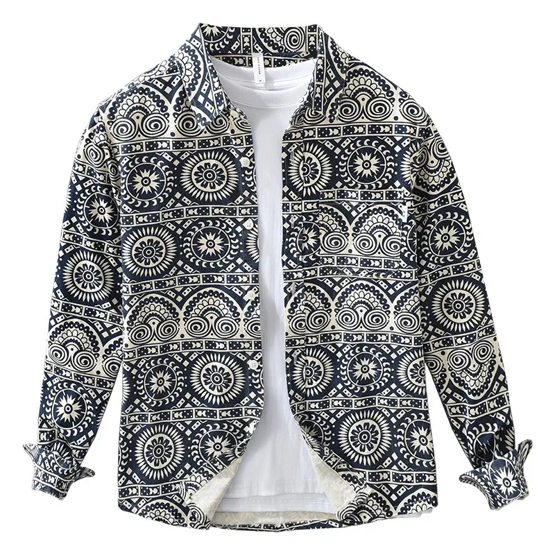 

Japanese Fashion Men Printed Shirts Long Sleeve Spring and Summer New Mens Shirts Streetwear Literary Tops Pure Cotton Clothing