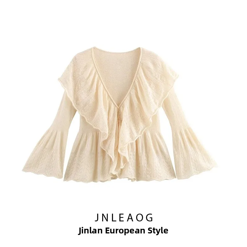 Faionable الطبقات الزخرفية تريكو ربيع جديد وصول المرأة irt سليم صالح جرس Sve V-Ne سترة ألياف البوليستر