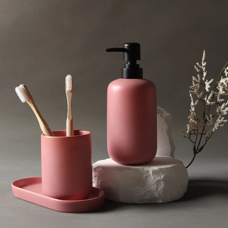 Creative Ceramic Liquid Soap Bottle Bathroom Set High-end Household Lotion Bottle Toothbrush Cup Tray and Bathroom Accessories