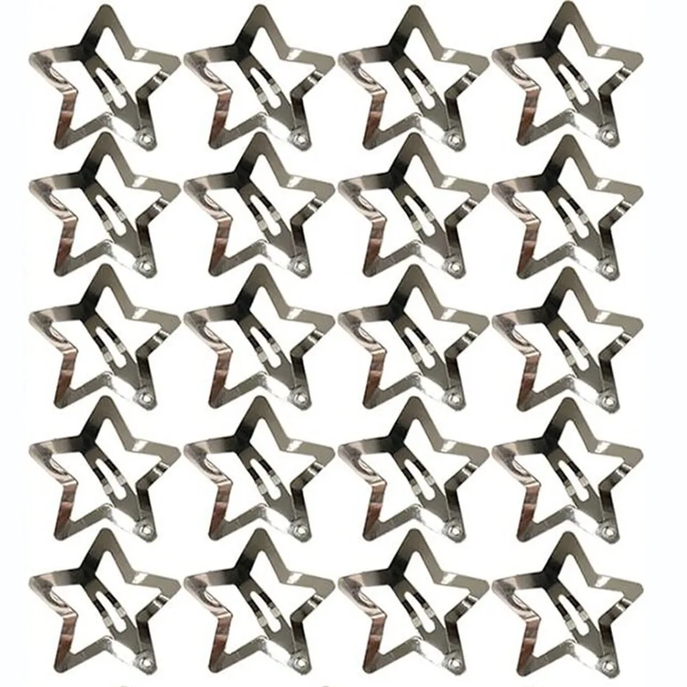20Pcs Candy Color Star Shape Hair Clips Colorful Silver Metal Hair Barrettes Vibrant Colorful Pentagram BB Hair Clips