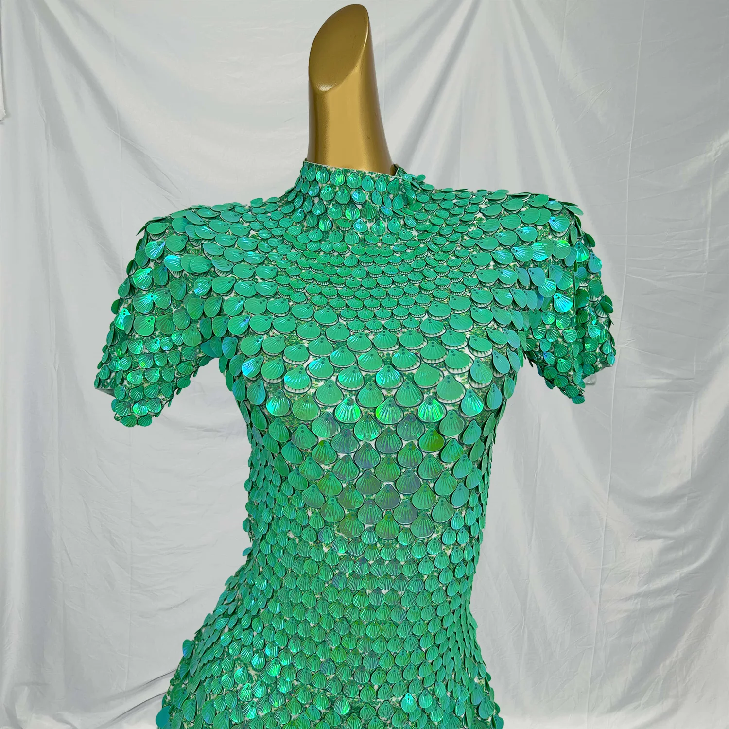 Jinsique sexy glanzende shell pailletten bodysuit jurk luxe hoge kwaliteit nachtclub dansvoorstelling kleding verjaardagsfeestje jurken