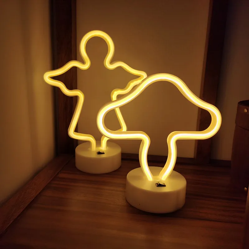 

Battery Powered Neon Sign LED Light Angle Mushroom Decorative Light for Bedroom Indoor Table Night Light Room