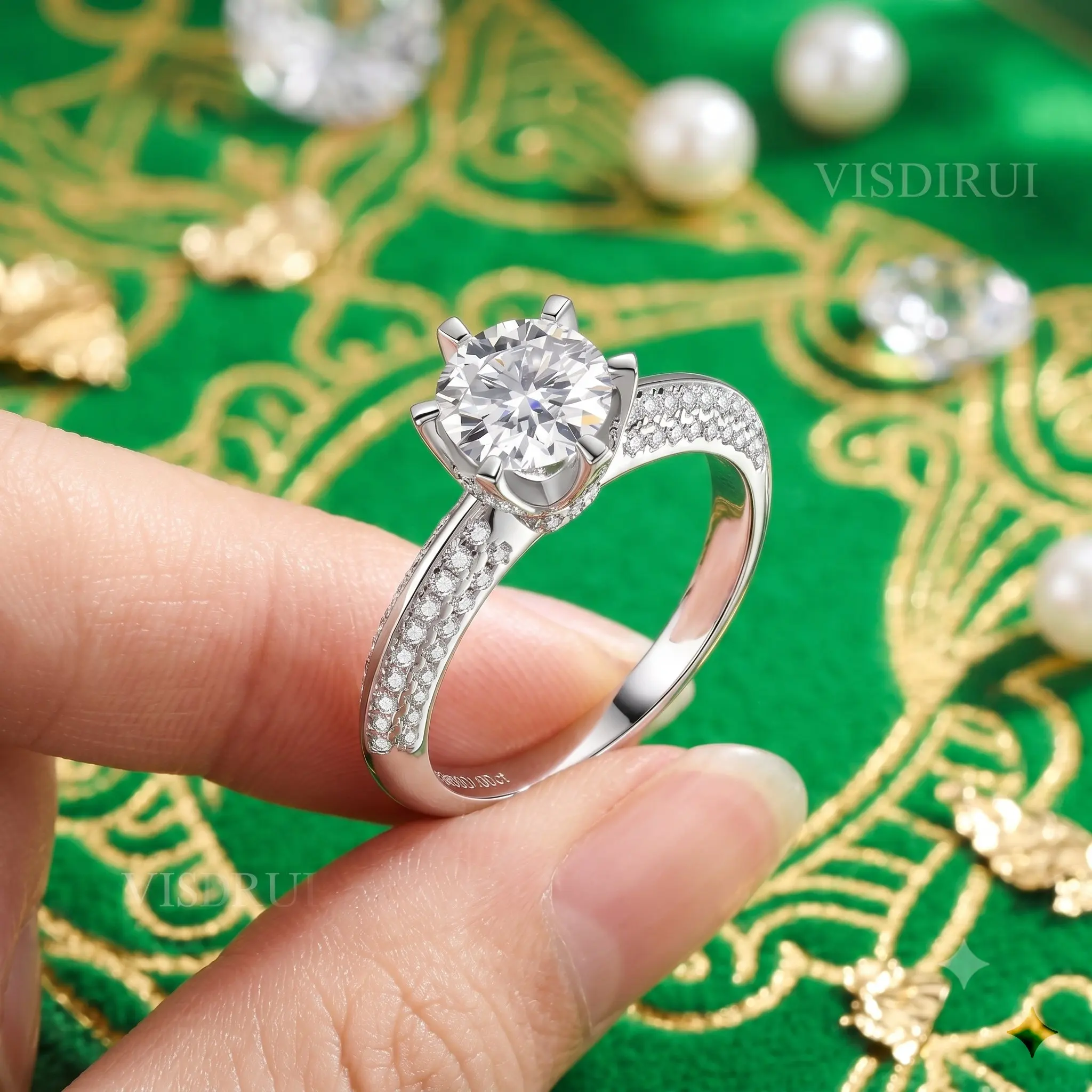 

VISDIRUI 1/3/5ct D Color Rings For Women Anniversary Gift 100% S925 Sterling Silver Ring Wedding Bridal Gra