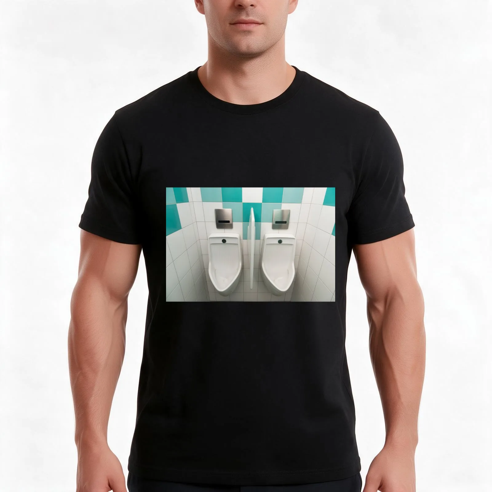 Urinal T-Shirt, Summer Casual Cotton Tee, Oversized Streetwear Tops, Vintage Graphic Print, Loose Fit Short Sleeve, 100% Cotton