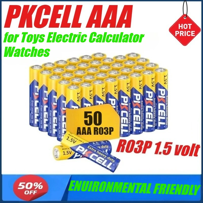 50Pack PKCELL AAA Batteries Ultra Long Lasting R03P 1.5 Volt AAA Alkaline Battery for Toys Electric Calculator Watches