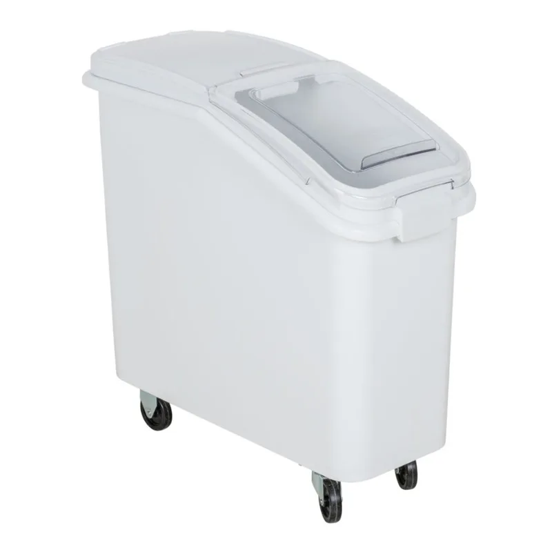 F8890 ingredient storage box, polypropylene material flour box on wheels, white shelf ingredient box with spoon, commercial