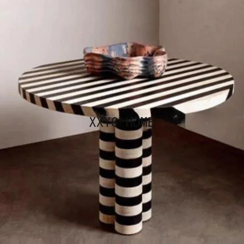 

Middeleeuwse Stijl Ronde Massief Hout Crème Stijl Eettafel Retro Minimalistische Kunst Rond Dineren