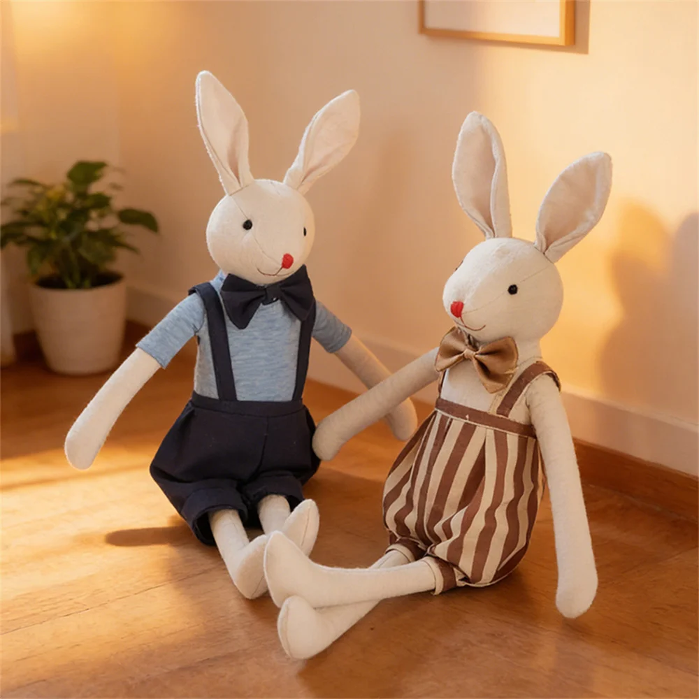 Cotton Linen Rabbit Plush Toy Stuffed Animal Bunny Doll with Clothes Soft Handmade Baby Comfort Toy for Kids Room Decor Gift