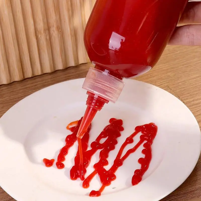 5Pcs Transparent Condiment Squeeze Bottles Jam Bottles Non-Drip Oil Liquid Dispenser BBQ Sauces Oil Container Cooking Gadget