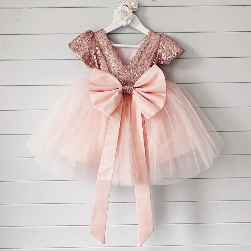 Flowers Girls Dresses Sequin Pleat Square Collar Full Sleeve Zipper Ball Gowns New Party