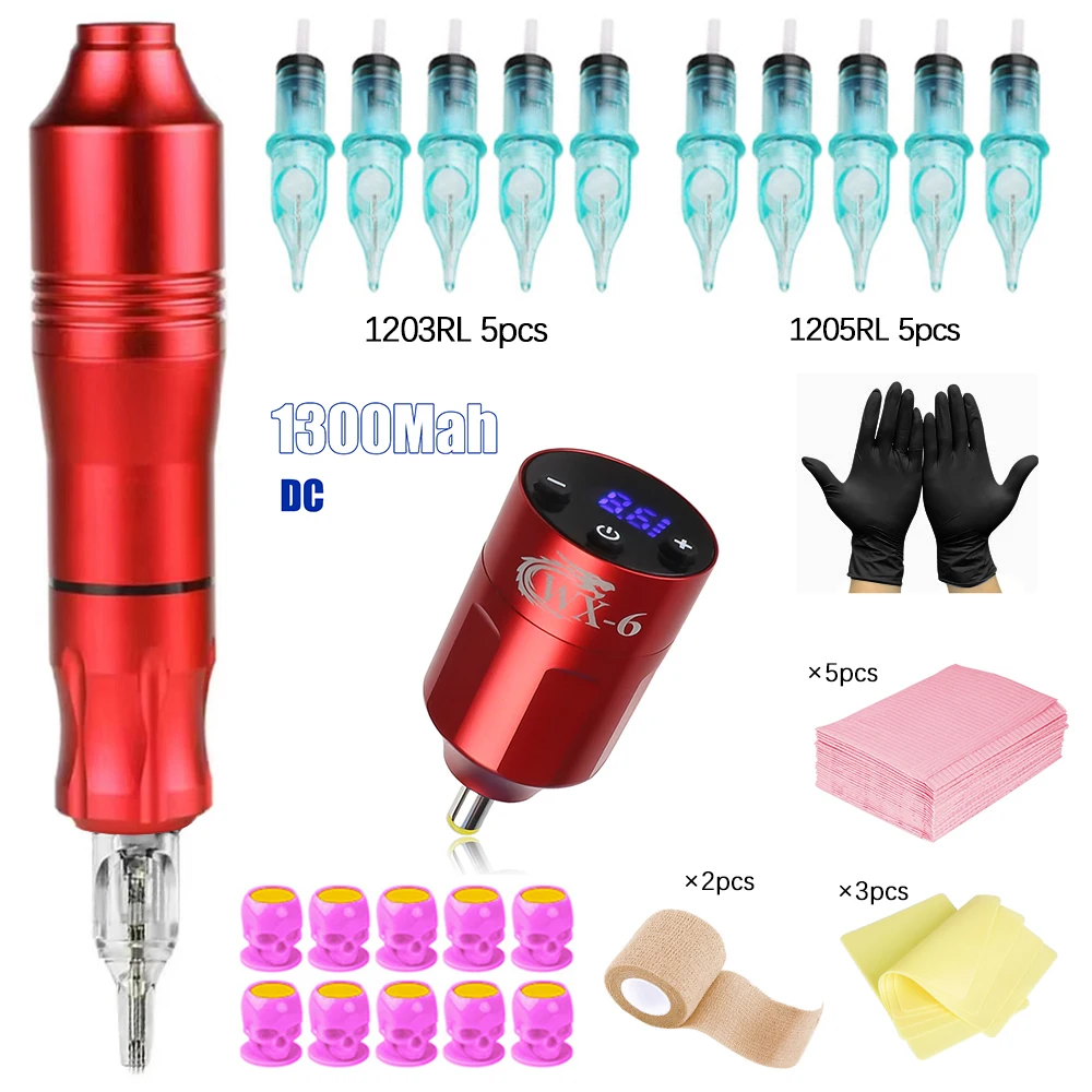 

Tattoo Kit Wireless Tattoo Pen Kit Rotary Tattoo Pen with Power Supply DC Jack &10pcs Cartridge Needles For Permanent Makeup