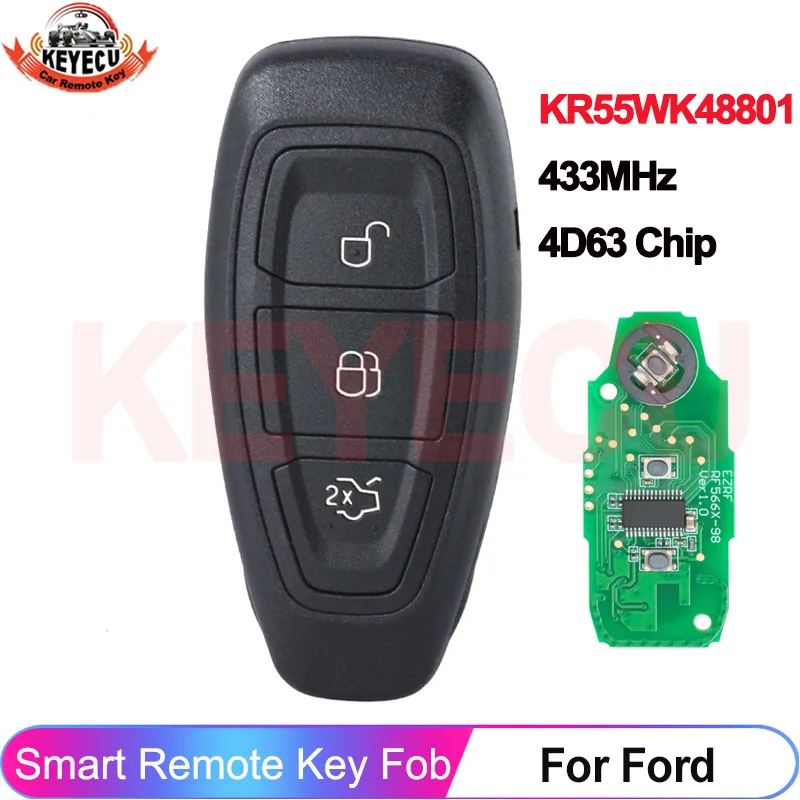 

KEYECU 433 МГц 4D63 80 бит чип KR55WK48801 для Ford Focus C-Max Mondeo Kuga Fiesta B-Max удаленный ключ 3 кнопки смарт-брелок