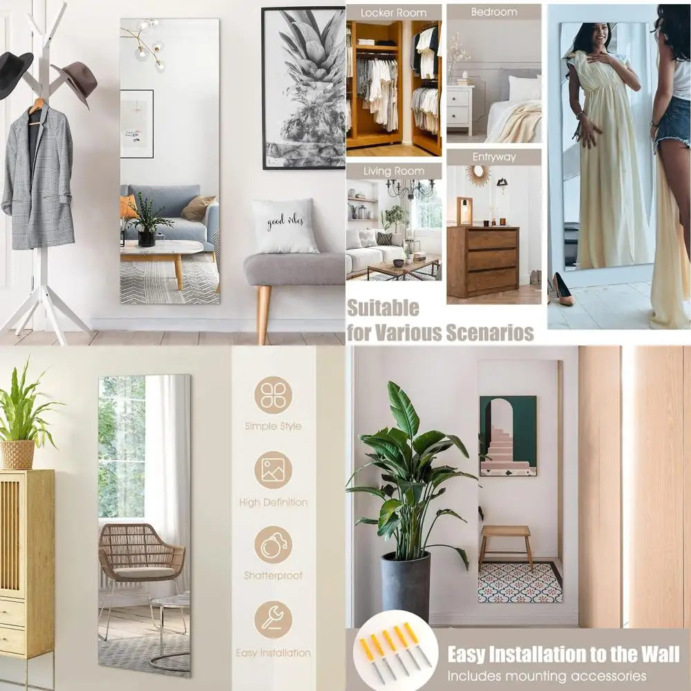 

Зеркало настенное в полный рост 43 x 15 дюймов со скошенными краями, для установки или подвешивания, для домашнего декора