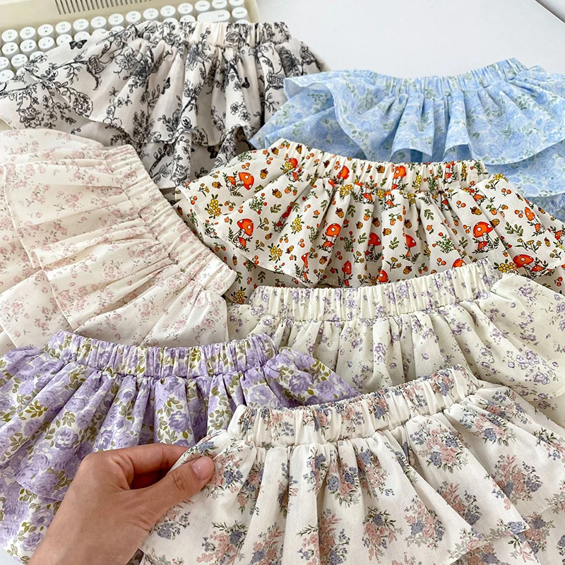 Baby Mädchen Blumenrock Shorts 0-4Y Sommer Doppellagen Vintage Rosa/Schwarz Blumen Mädchen Tutu Rock Baumwolle Kleinkind Pettiskirt – Detail 5