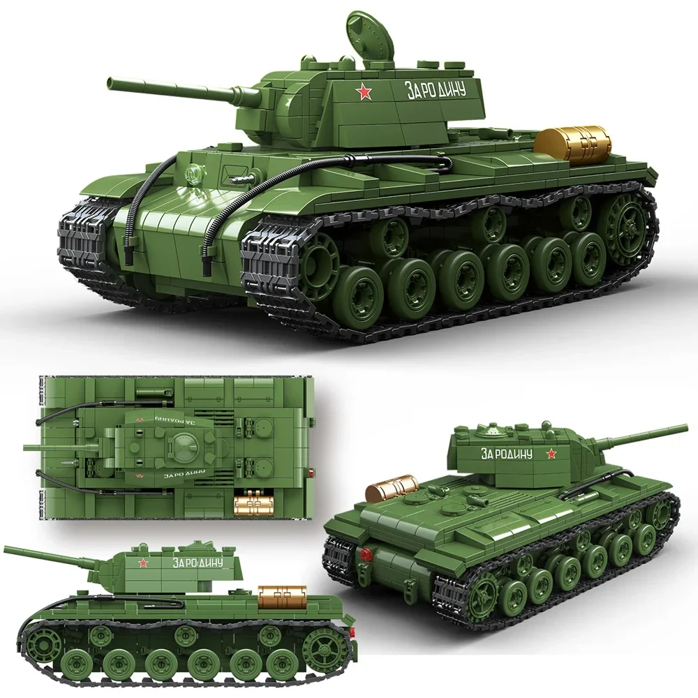 1192PCS WW2 Military Series Classic KV-1 (1941)Heavy Tank Model Compatible Collection Building Blocks Bricks Toys for Boys Gifts