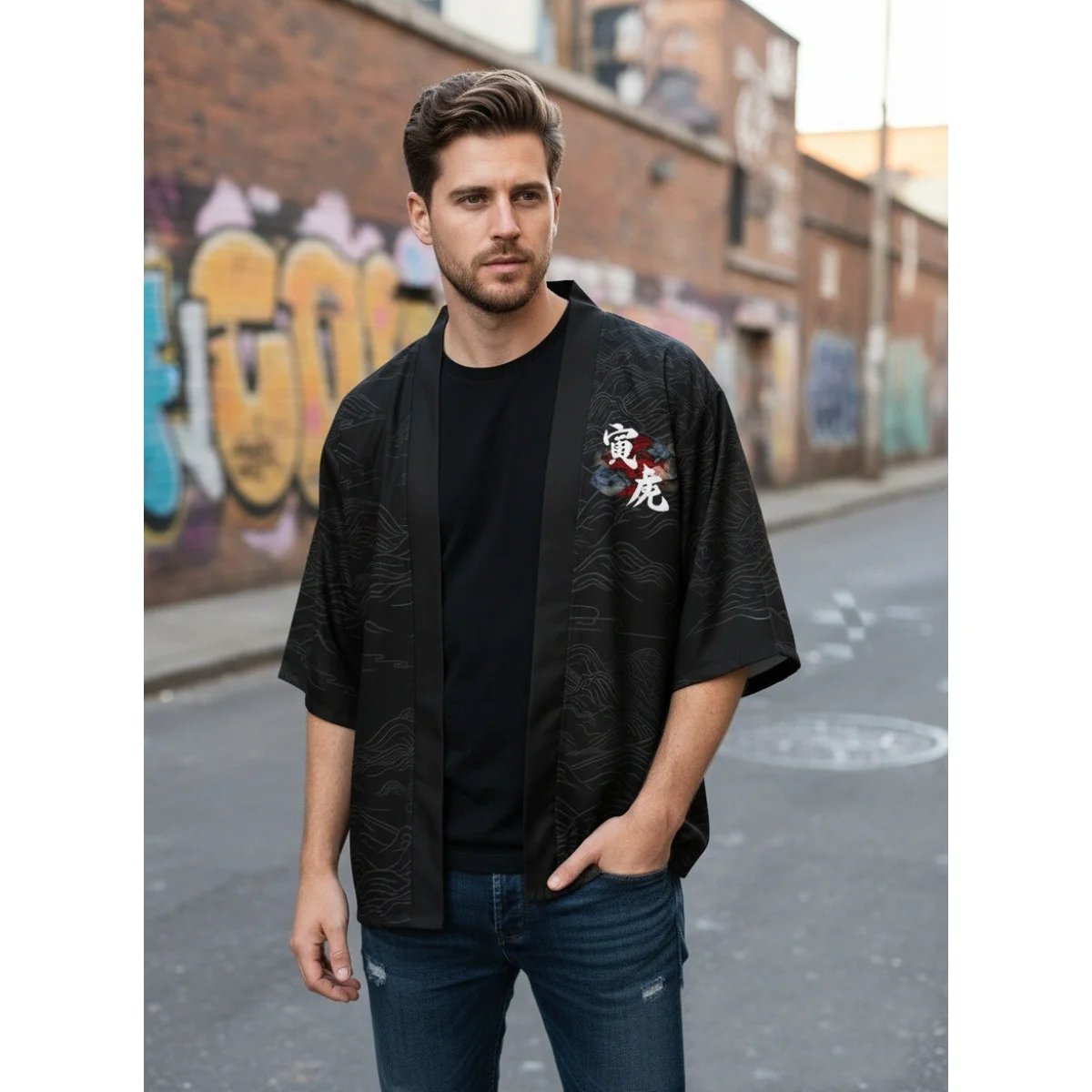 يوكاتا التنين الثعلب الشيطان الساموراي كيمونو القط قميص الملابس ثوب الكيمونو الياباني Harajuku سترة الرجال التقليدية هاوري كيمونو النساء #3