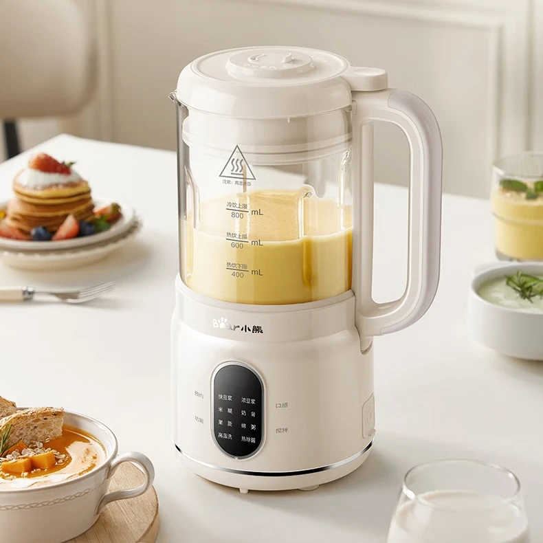 Bear High-Speed ​​Blender Small Household Blender for 1-2 People, 0.8L, Low-Noise Reduction, Multi-functional Automatic Cleaning