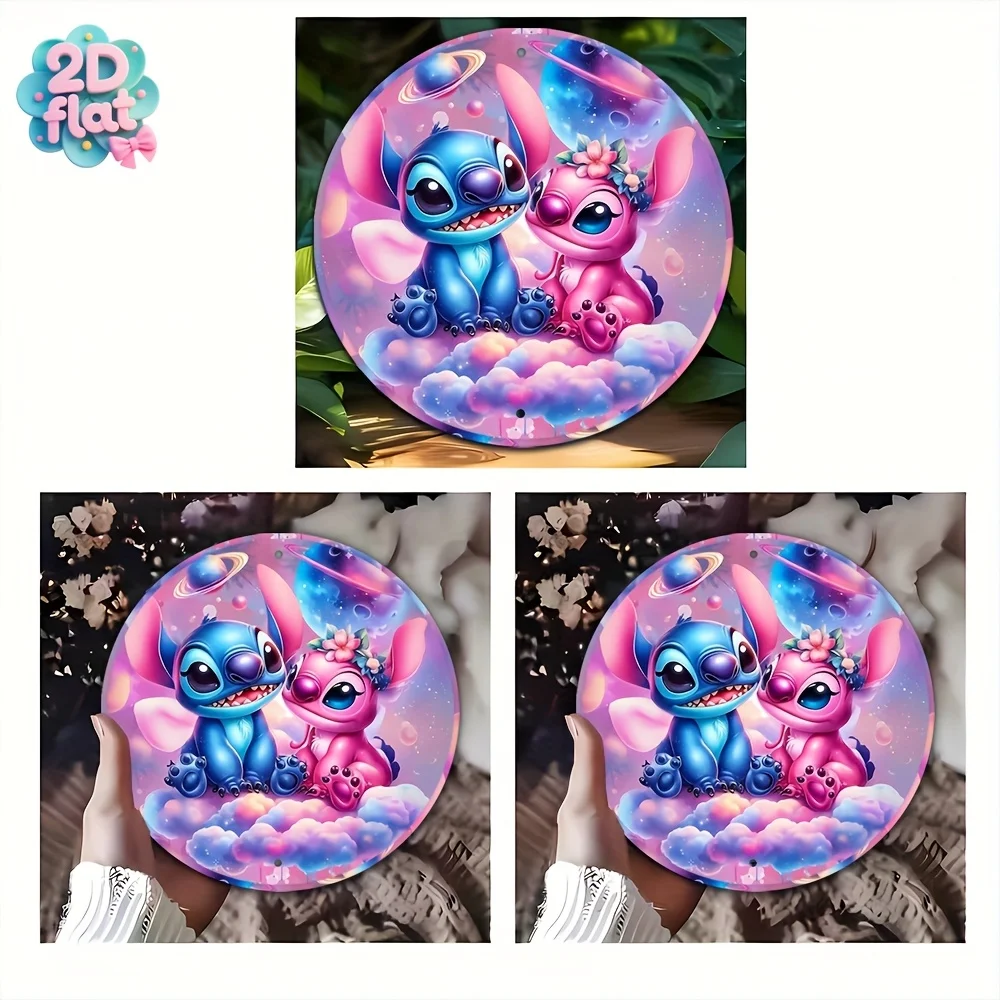 قطعة واحدة من لافتة فنية جدارية مستديرة من الألومنيوم - ديكور نابض بالحياة بطابع الفضاء مع الكواكب والنجوم، ديكور معدني متين للمنزل والحفلات