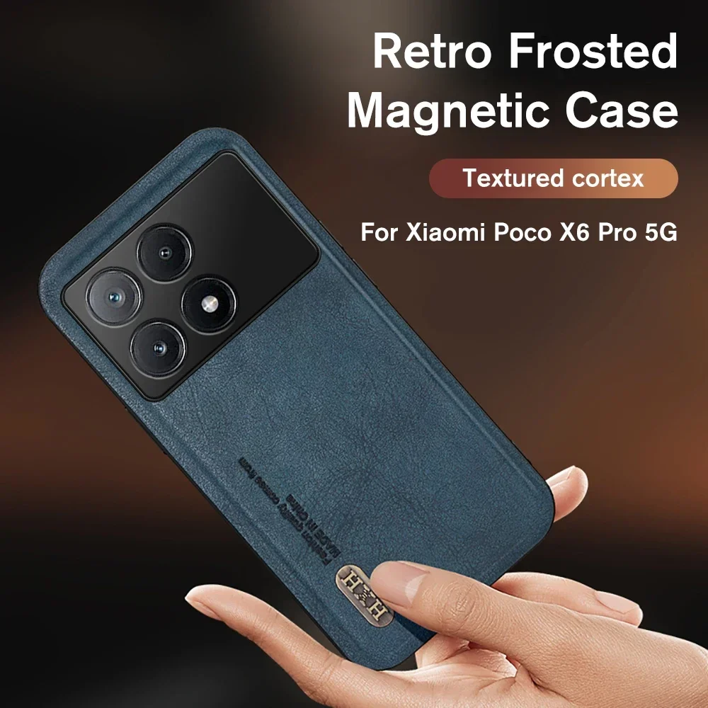 For Xiaomi Poco X6 Pro Case Retro Frosted Leather Car Magnetic Cover Poxo Little X6Pro X 6 6X PocoX6 PocoX6Pro 5G Fundas Capas