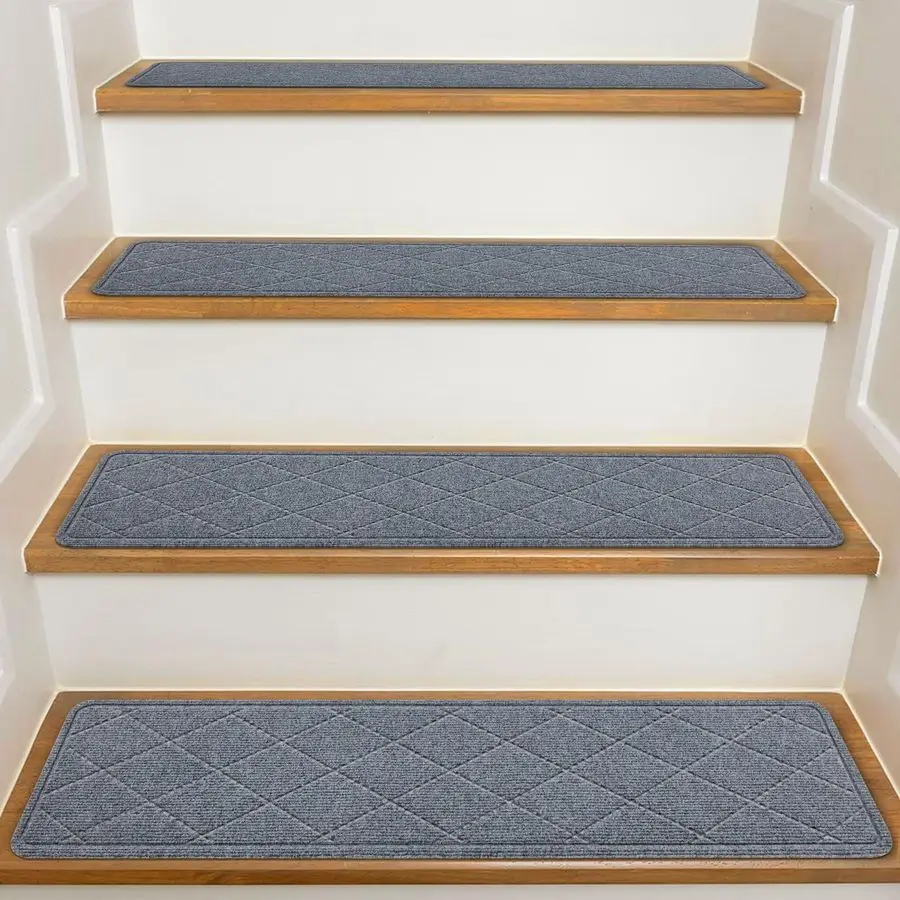 Pisos para peldaños de madera para interiores, paquete de 15 peldaños de escaleras de alfombra antideslizante de 8 x 30 con adhesivo reutilizable para niños mayores y perros, Sur