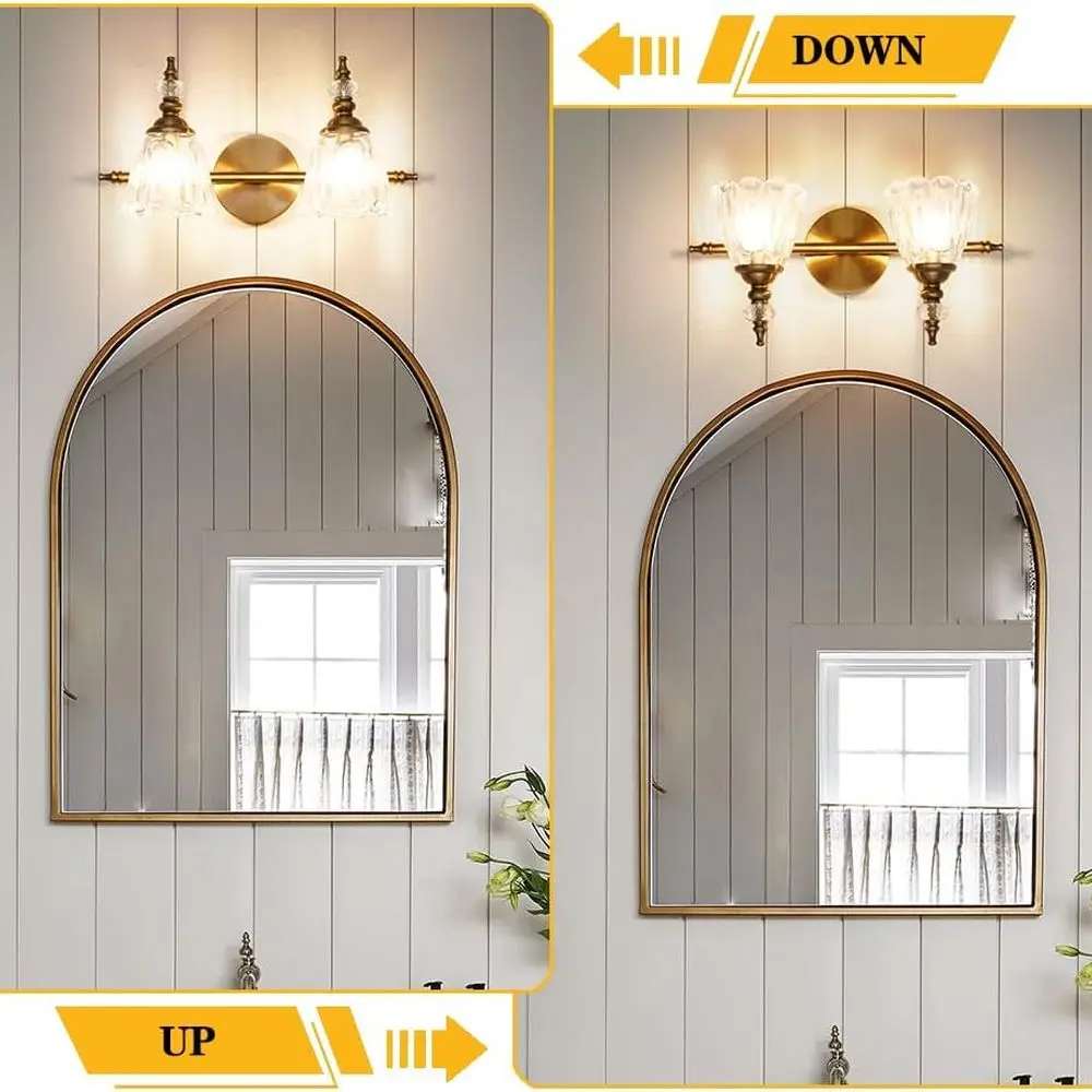 Светильники для туалетного столика с 2 лампами в деревенском стиле и цветочными стеклянными абажурами для освещения ванной комнаты в фермерском доме