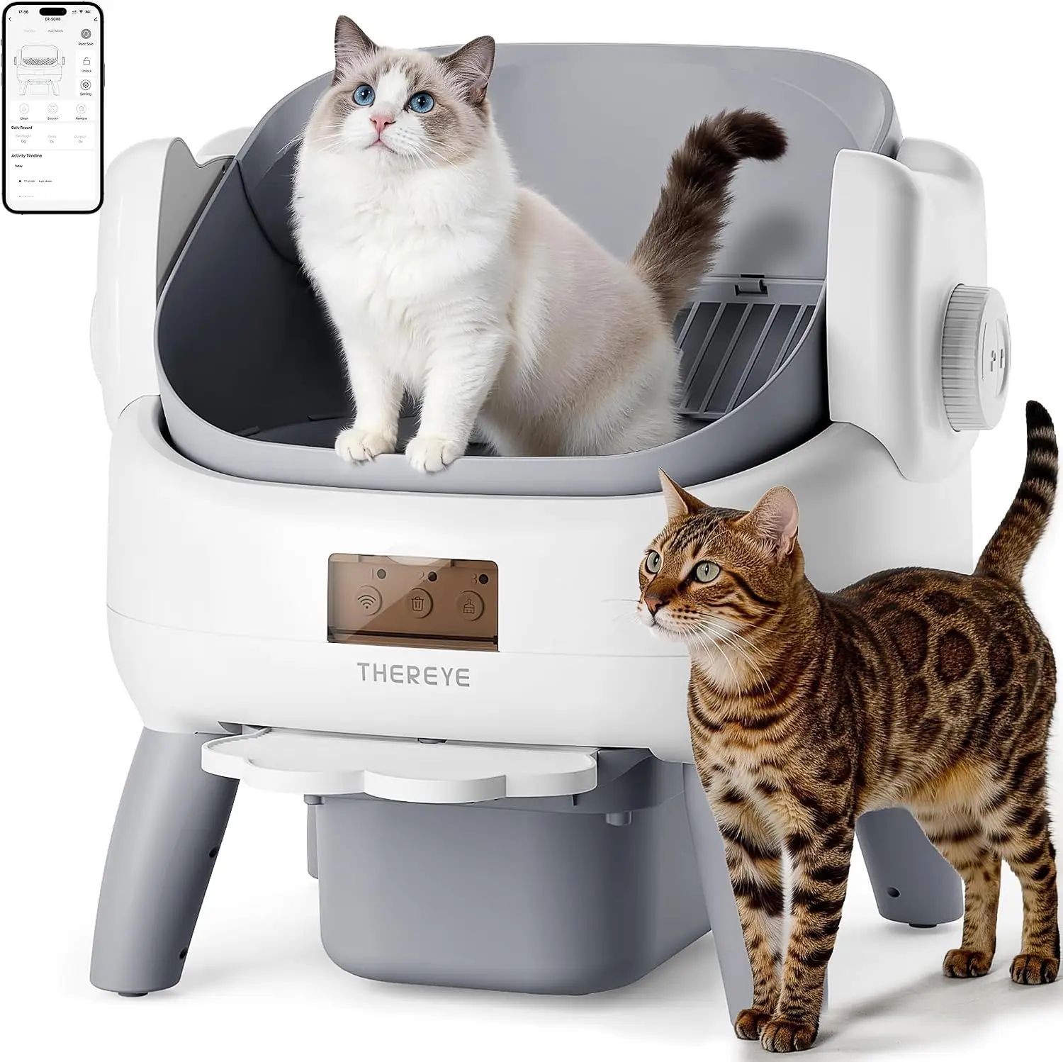 Automatic Litter Box with Entry Step, Open-Top Self Cleaning Litter Box, App Control & Safety Protections, 10L Waste Bin with Od
