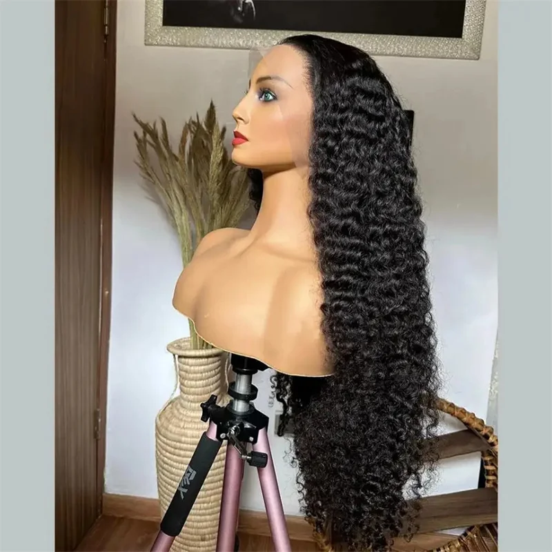 Sem cola 180 densidade macio preto kinky encaracolado 26 Polegada longa peruca dianteira do laço para preto feminino com cabelo do bebê preplucked linha fina natural