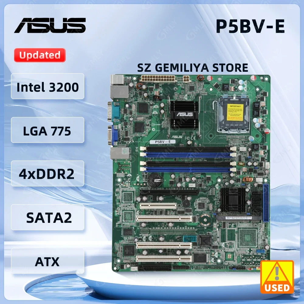 Placa base para estación de trabajo de servidor ASUS P5BV-E LGA 775 Intel 3200 DDR2 8GB ATX compatible con CPU Core 2 Duo E4400 E6300 E6600 E7600