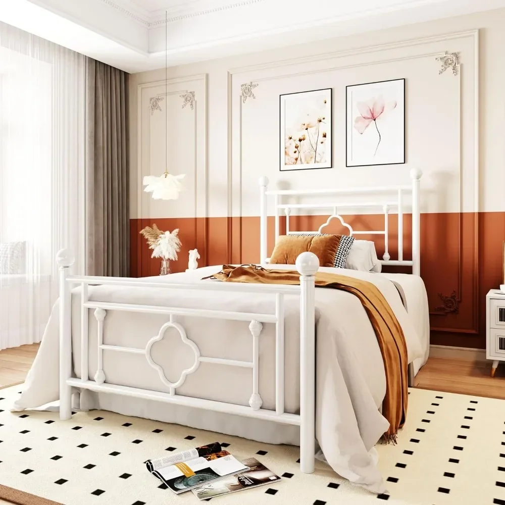 

y Metal Platform Bed Frame with Victorian Vintage Headboard and Footboard/Mattress Foundation/Under Bed Storage/