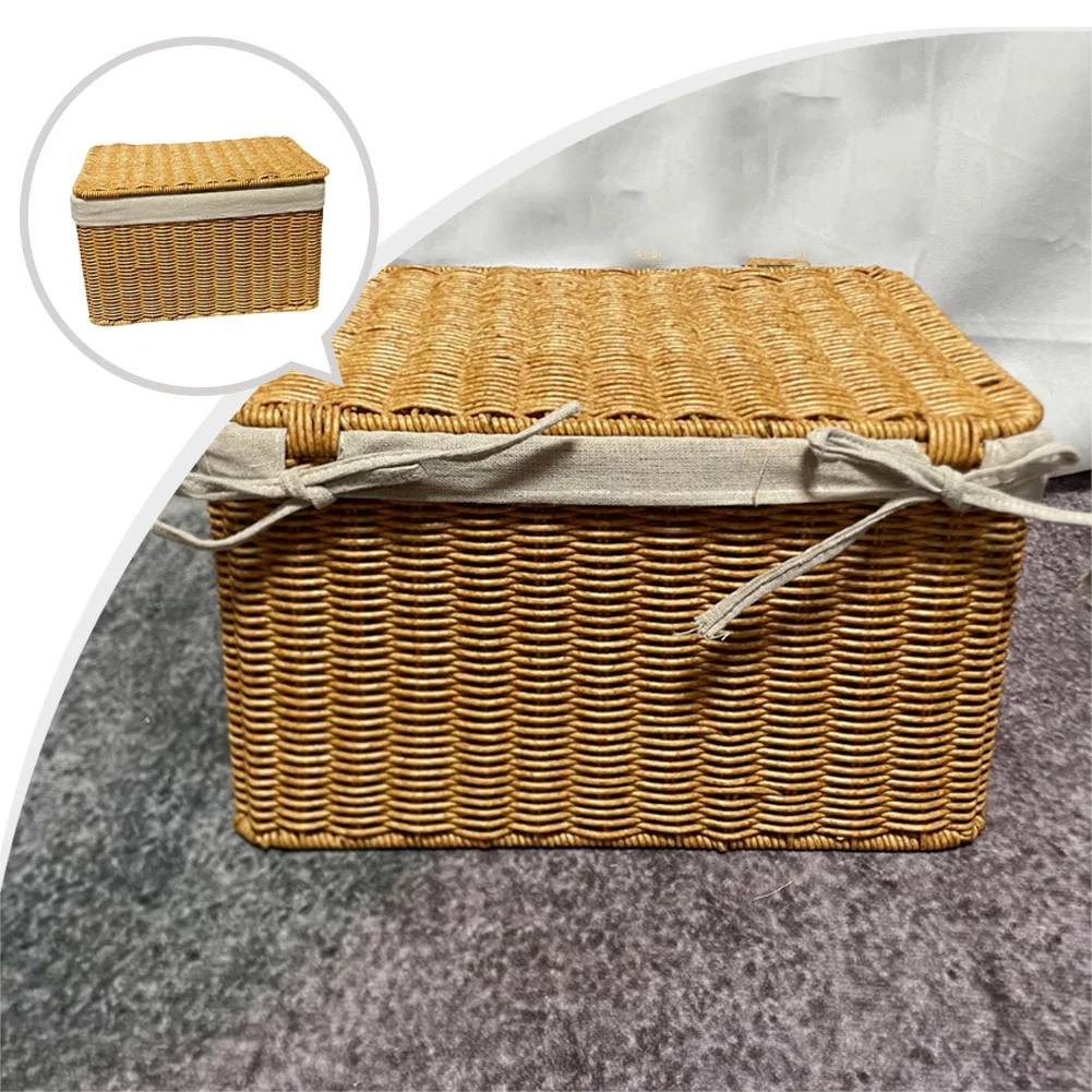 1pc Storage Basket Hand Woven Rattan With Cover For Home Clothing Toys Books Storage Basket Household PP Storage Basket