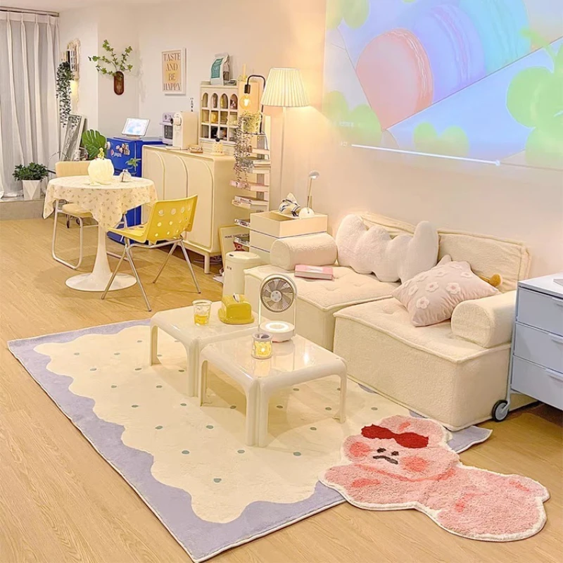 

Irregular Cute Girl Style Child Soft Carpet Bedroom Rugs Bed Blanket Living Room Floor Mat Children's Room Wave Point Carpet